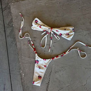 Seksi kadın Thongs Bikini seti 2026 bel logosu ile 2 parça balenli bandaj Bandeau mayo Beachwear için - Product Image 6