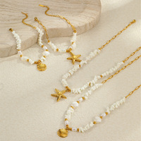 Parure de bijoux tendance certifiée, avec breloques coquillage et étoile de mer, perles en pierre blanche, pour femme, en acier inoxydable plaqué or 18 carats