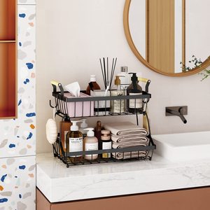 Cesta de frutas de 3 niveles con ganchos de plátano Soporte de cesta de almacenamiento de verduras desmontable con mango de <span class=keywords><strong>madera</strong></span> negro 2 niveles - Product Image 3