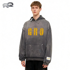 Vente en gros usine – Sweat-shirts streetwear vintage surdimensionnés pour hommes, personnalisés, effet délavé, 100 % coton molletonné aux manches - Product Image 2