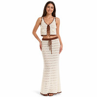 Débardeur en crochet personnalisé avec logo pour femme, style pointelle, court, sans manches, col en V profond, multicolore, été, en acrylique, fabrication OEM & ODM, style bohème