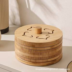 Sous-verres ronds en bambou avec motif floral, résistants à la chaleur, couleur bois naturel, pour la protection de la vaisselle - Product Image 3