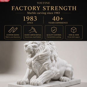 YOUFINE - Escultura de León Sentado Tallada a Mano en Mármol Blanco, Estatuas de Guardianes para Decoración de Entrada de Propiedades y Villas - Product Image 6