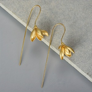 Pendientes con forma de flor, joyería de estilo chino retro para mujer, aleación de zinc, oro y plata - Product Image 4