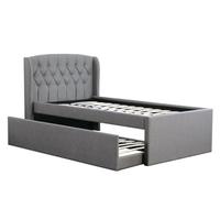 Tête de lit capitonnée en tissu de lin de bonne qualité avec lits gigognes pliants, taille double pour enfants