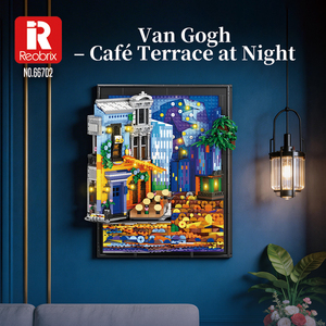 Reobrix 66702 Café en la Terraza Nocturna <span class=keywords><strong>de</strong></span> Vincent <span class=keywords><strong>Van</strong></span> <span class=keywords><strong>Gogh</strong></span>, Set <span class=keywords><strong>de</strong></span> Bloques <span class=keywords><strong>de</strong></span> Construcción, Luz Cálida, Arte Mural 3D, Kits <span class=keywords><strong>de</strong></span> Ladrillos MOC, Regalo Creativo - Product Image 1