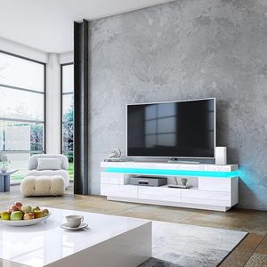 Meuble <span class=keywords><strong>TV</strong></span> moderne à lumières <span class=keywords><strong>LED</strong></span> Panneau en bois noir brillant pour meubles de maison pour le salon Étagère ouverte Espace de rangement caché - Product Image 6