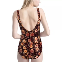 Baju Renang Satu Potong Elegan Retro Motif Bunga Mawar Gelap Ukuran Besar Ramah Lingkungan Bahan Spandex/Poliester untuk Wanita dengan Potongan Tinggi dan Kerah Scoop
