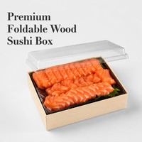 Boîte en bois pliable haut de gamme, gain de place, avec couvercle transparent, plateau à sushi et sashimi plat, conteneur alimentaire écologique pour la restauration