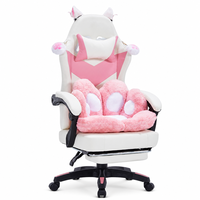 Chaise de jeu ergonomique rose mignonne avec oreilles de chat et repose-pieds, style Kawaii, pour filles, avec coussin doux en forme de patte de chat