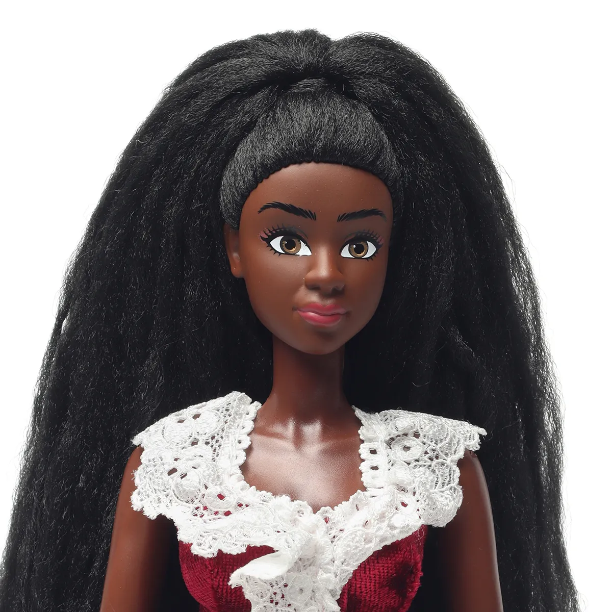 新しいデザイン12インチホット販売ファッションガールビニールおもちゃ黒アフリカ人形ロングスカートレッドドレス女の子用