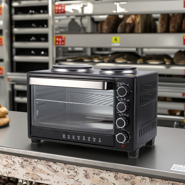 Popular Design Multifunctional 30L Commercial Industrial Electric Convection Bake Pizza Oven with Double Hot Plate and Timer