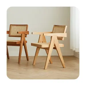 Indoor New Solid Wood Simple Design Chair Solid Wood Rattan Armchair Dining Chairs