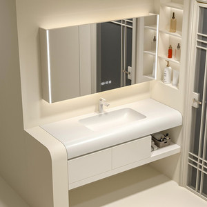 Combinación de mueble de baño sencillo, mueble de lavabo color crema, lavabo - Product Image 3