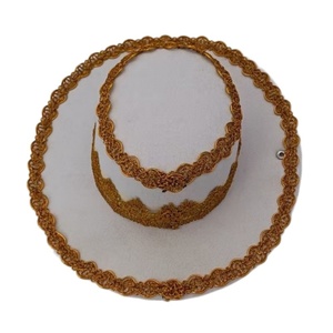 Gold Lace Trim 3D Embroidery Image Style <b>Flat</b> Top <b>Hat</b> for Royal Ceremony Wedding Travel & Stage Performance - Product Image 5
