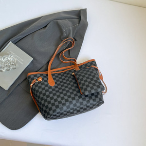 Fashion Checkerboard Tote Bag Set <b>Large</b> Capacity Ladies Shoulder Bag Casual Composite Shopping Handbag With Small <b>Purse</b> - Product Image 4