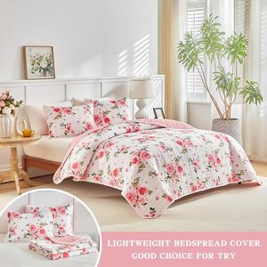Ensemble de couette florale rose 3 pièces, taille Queen, <span class=keywords><strong>couvre</strong></span>-<span class=keywords><strong>lit</strong></span> réversible, microfibre douce, toutes saisons - Product Image 2