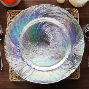 طقم أواني طعام زجاجية ذهبية على الطراز الاسكندنافي وعاء حلويات زجاجي دائري طبق غربي صينية سلطة بحافة ذهبية زجاج عتيق - Product Image 4