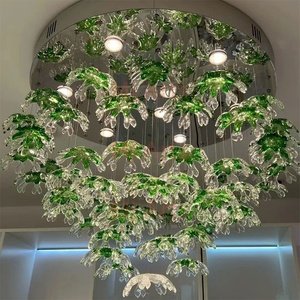 Lusso moderno vetro arte personalizzata verde foglia trasparente Hotel Hall speciale a forma di lampade a sospensione a soffitto <span class=keywords><strong>lampadari</strong></span> appesi - Product Image 5