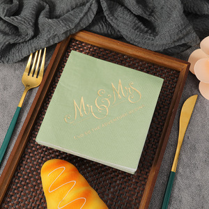 Custom Logo Square Paper Napkins 250mm Gold Foil Printed Wedding Party Props Three Layer Green Pink White - Product Image 2