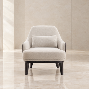 Sillón Boucle con Estructura de Cuero, Patas Cónicas, Cojín Trasero de Tela Afelpada, Sillón de Perfil Bajo para Sala de Estar, Villa o Apartamento - Product Image 3