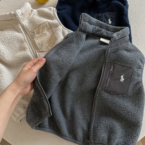 Children Fleece Vest Solid Color Off White Gray Navy Blue Autumn Winter Warm Baby Boy Girl Outerwear - Product Image 2