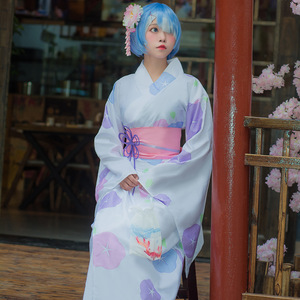 Rem Cosplay Costume Women's Kimono Yukata Polyester Fiber Anime Role Play Summer 2021 - Product Image 2