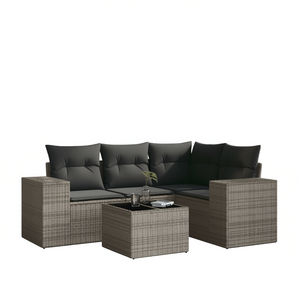 Ensemble de canapés de jardin en rotin gris 4 places, mobilier d'extérieur résistant aux intempéries, design contemporain - Product Image 1