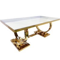 Tables de banquet de mariage pour hôtels de luxe, structure moderne en acier inoxydable, plateau en verre trempé, pieds dorés