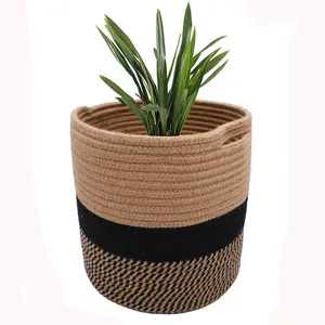 2020环保可折叠11x 11英寸棉绳编织植物篮盆栽植物篮定制黄麻绳树篮