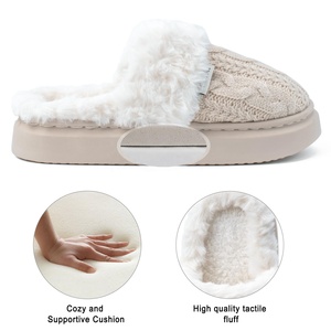 <span class=keywords><strong>Chaussons</strong></span> tricotés en peluche pour femmes avec doublure en polaire confortable, semelle antidérapante et mousse à mémoire de forme, chaussures d'intérieur/d'extérieur ODM/OEM - Product Image 2