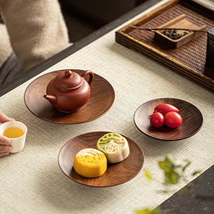 Assiette à dessert haute en bois de noyer, ronde, sur pied, pour les goûters, style rétro luxueux - Product Image 2
