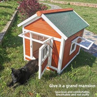 Maison pour chien et chat de style villa de luxe en bois massif pour l'extérieur avec toit triangulaire et fermeture à boucle et crochet, accessoires pour animaux de compagnie