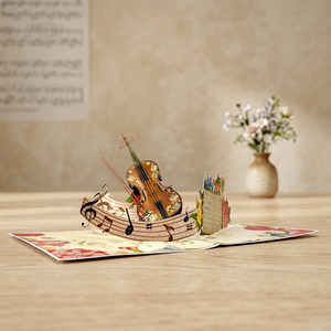 การ์ดป๊อปอัพ 3 มิติ ลายดอกไม้และไวโอลิน ดีไซน์สั่งทำ งานฝีมือกระดาษแฮนด์เมด ของขวัญแทนใจ โปรโมชั่น ของขวัญปีใหม่ ของขวัญวันขอบคุณพระเจ้า - Product Image 4