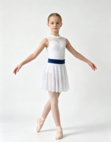 Robe de ballet sans manches en dentelle blanche avec ceinture en velours marine, costume de danse de ballet personnalisé pour filles, spectacle sur scène