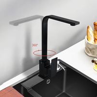 Robinet de cuisine en acier inoxydable argenté à 360 degrés, mitigeur eau chaude et froide, corps carré, pour hôtels et salles de bain