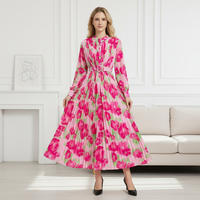 Robe plissée florale trapèze pour femme, de haute qualité, style décontracté et de fête, imprimée numériquement, longueur midi, respirante, idéale pour la plage