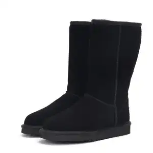 Vente en gros 12 couleurs bottes de neige d'hiver pour femmes en fourrure de daim de vache élégantes bottes en peluche chaudes mi-mollet pour chaussures d'hiver pour femmes