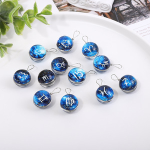 Venta al por mayor encanto redondo bola <span class=keywords><strong>de</strong></span> cristal colgante que brilla en la oscuridad constelación 12 signo del zodiaco collar joyería para mujeres - Product Image 3