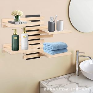 <b>Wall</b> <b>Mounted</b> Wooden <b>Shelf</b> 4 Layers Solid Wood Storage Rack For Home Decoration - Product Image 2