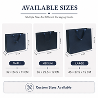 Sacs shopping en papier bleu marine de luxe personnalisés avec logo, poignées en ruban, emballage cadeau recyclable pour vêtements, vente en gros