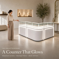 Vitrine d'exposition de bijoux et montres en forme de L, en verre trempé blanc, rétroéclairée par LED, comptoir modulaire pour boutique