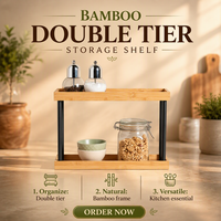 Étagère de cuisine en bambou naturel à 2 niveaux, support de rangement de qualité supérieure, organisateur de bureau pour une vie saine et le rangement des épices
