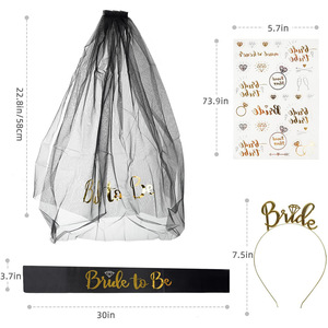 Bride To Be <b>Veil</b> Set Black Mesh Gold Plated <b>Headband</b> Sash Stickers <b>Bridal</b> Shower Party Props - Product Image 3