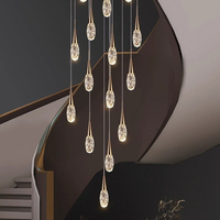 Lustre moderne en cristal nordique à télécommande, réglable, long, pour escalier, plafond haut
