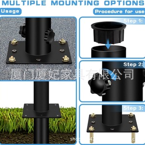 Heavy Duty Outdoor Umbrella Base Carbon Steel Black 5.9 In <b>Square</b> Plate 7.67 In Height <b>Adjustable</b> For Patio Use - Product Image 4