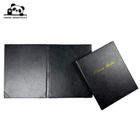 Porte-menu en cuir PU noir avec logo personnalisé en feuille d'or, dossier de menu pour restaurant, porte-menu pour hôtel, porte-liste de vins.