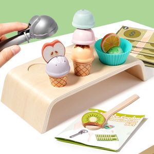 Carrito de Helados de Madera para Niños, Juguete de Simulación de Cocina <span class=keywords><strong>con</strong></span> Helados, Cuchara y Menú - Product Image 4