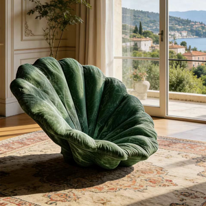 Sillón Moderno <span class=keywords><strong>con</strong></span> Detalles de Concha de Vieira en Terciopelo, Sofá Individual de Lujo en Verde Tufted para Decoración de Sala de Estar - Product Image 6