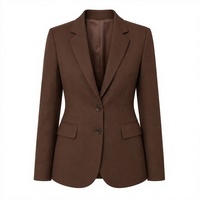 Blazer Rajut Wanita Lengan Panjang Kancing Tunggal untuk Kantor, Formal, Polos, Pendek